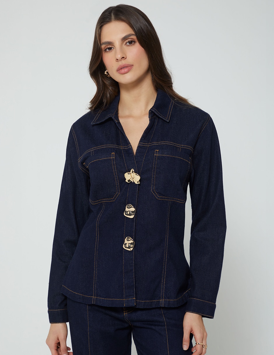 Chamarra golden raw denim de mezclilla para mujer Chamarra golden raw denim de mezclilla para mujer