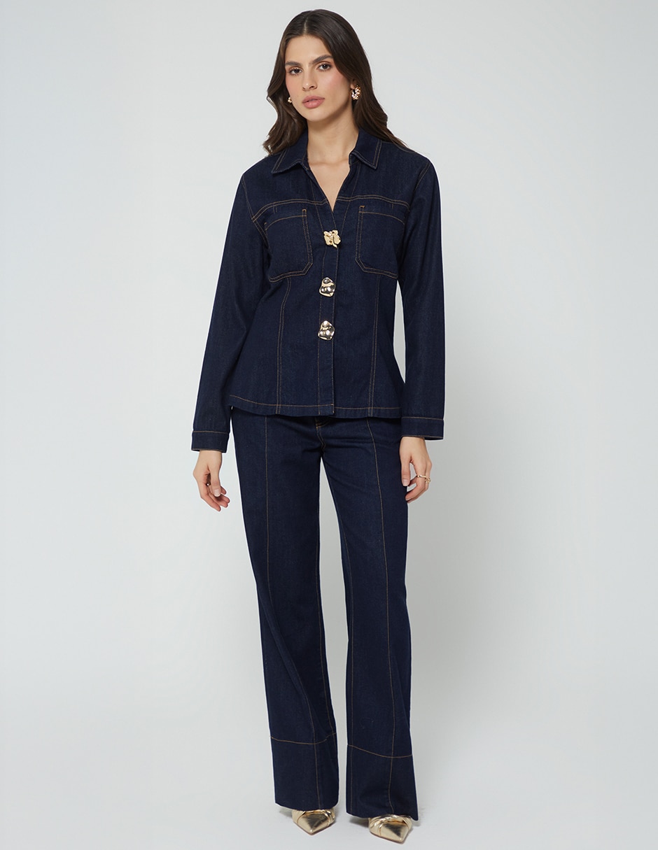 Chamarra golden raw denim de mezclilla para mujer 4
