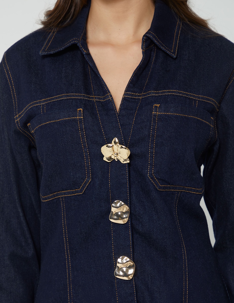 Chamarra golden raw denim de mezclilla para mujer 5